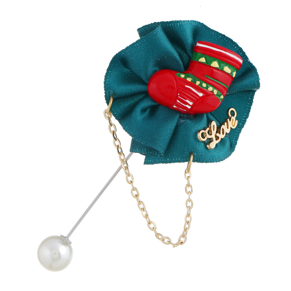 Fabric Rosette Pearl Stick Brooch