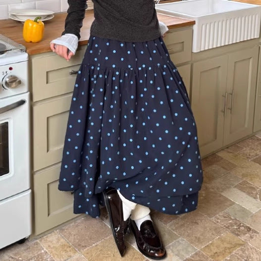 Polka Dot Gathered High Waist Maxi Skirt - view 1