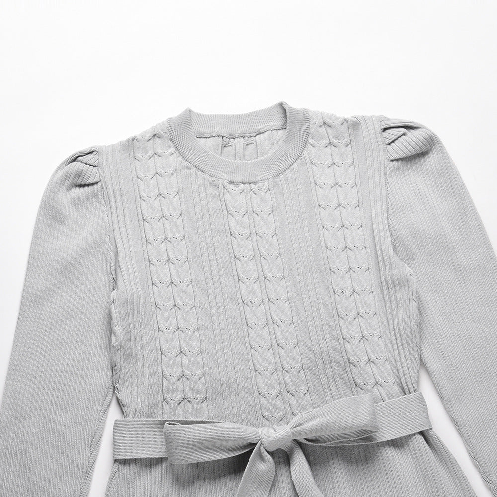 Puff Sleeve Belted Knit Midi Sweater Dress - view 9