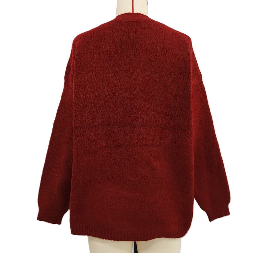 Cherry Motif Oversized Knit Sweater - Red - 1