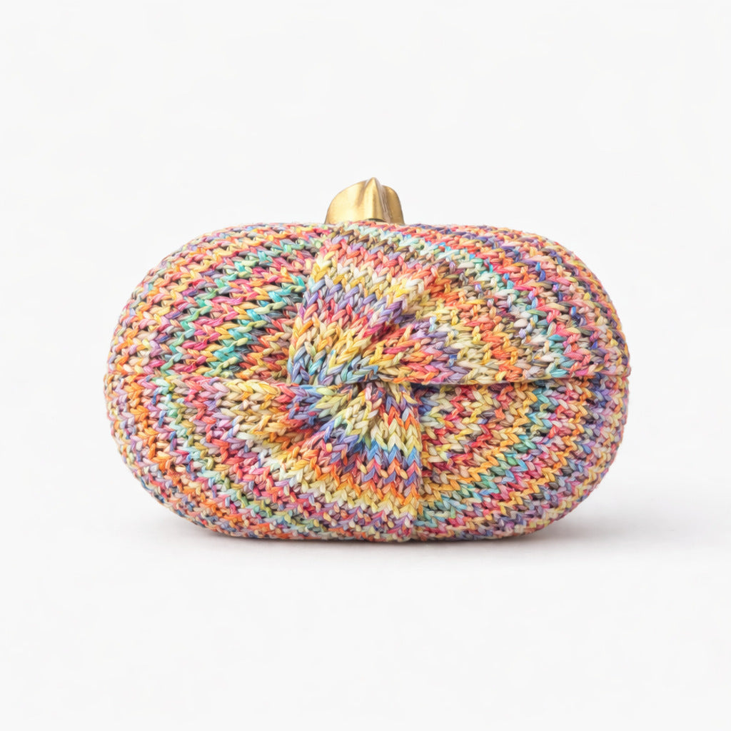 Woven Straw Evening Clutch With Chain Strap - Blue - 1