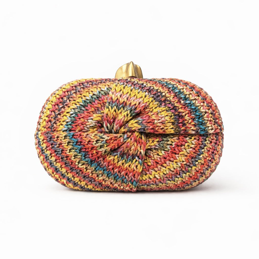 Woven Straw Evening Clutch With Chain Strap - Red