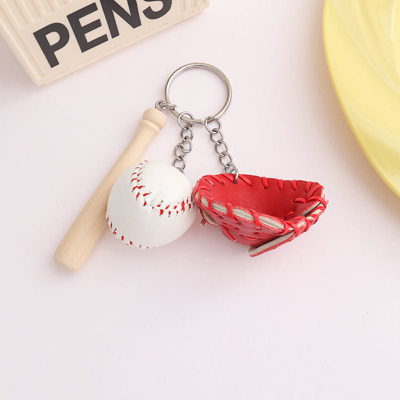 Mini Baseball Bat And Glove Keychain - Red