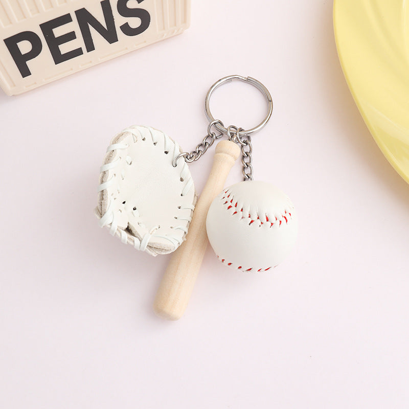 Mini Baseball Bat And Glove Keychain - White