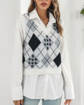 Argyle Diamond Knit Sweater Vest - White