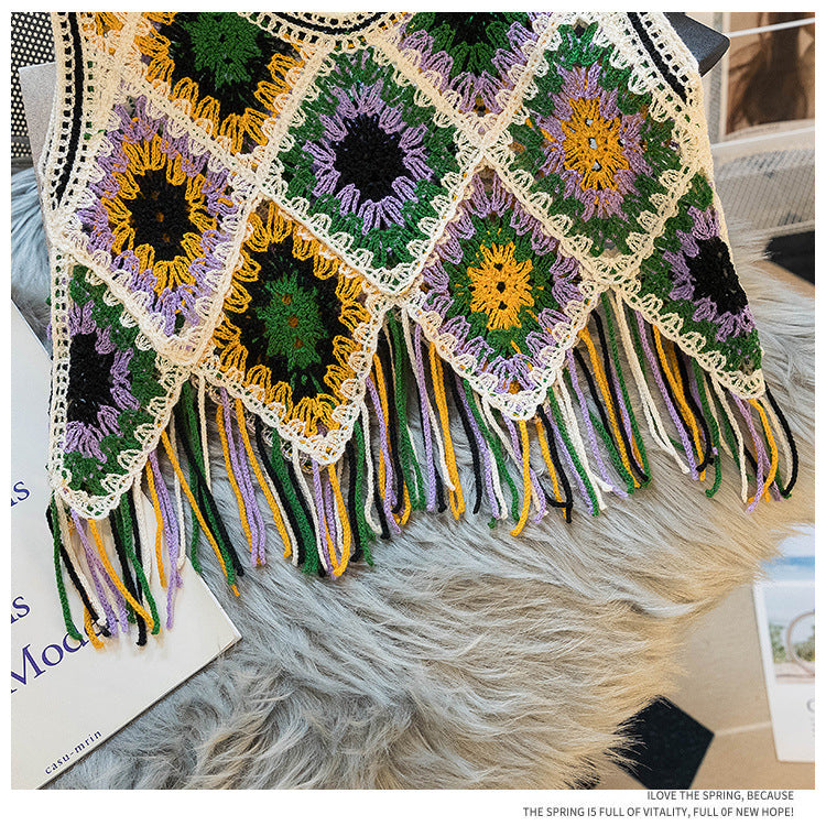 Granny Square Crochet Fringe Crop Tank - Green - 2