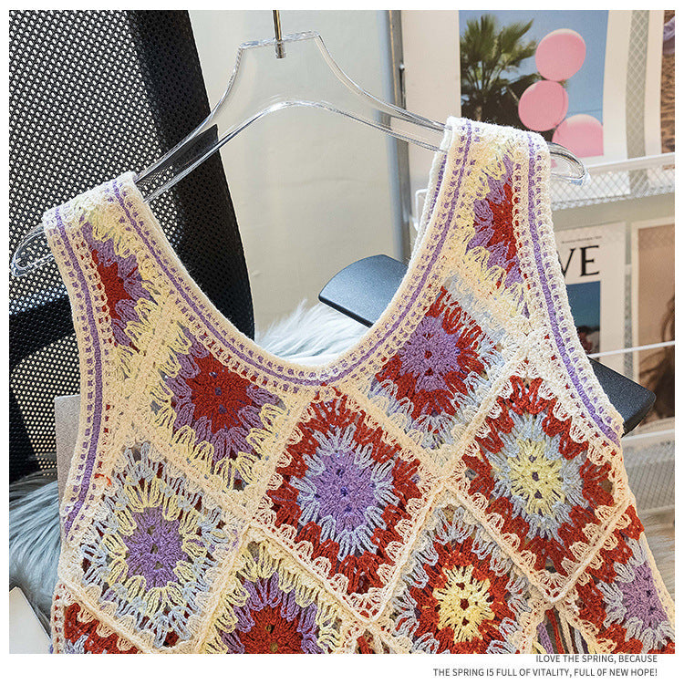 Granny Square Crochet Fringe Crop Tank - Purple - 4