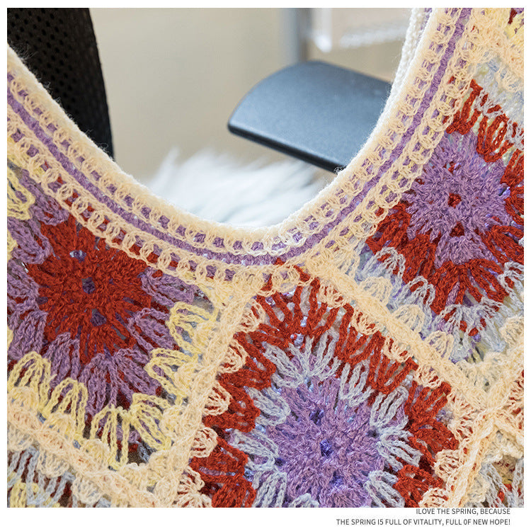 Granny Square Crochet Fringe Crop Tank - Purple - 6