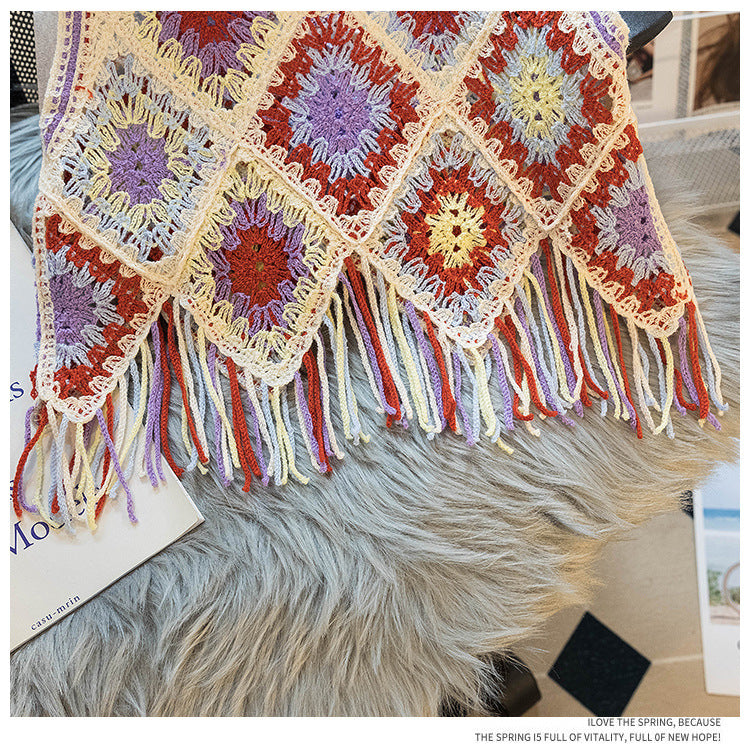 Granny Square Crochet Fringe Crop Tank - Purple - 7