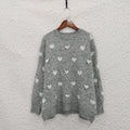 Fluffy Heart Motif Drop Shoulder Jumper - Grey