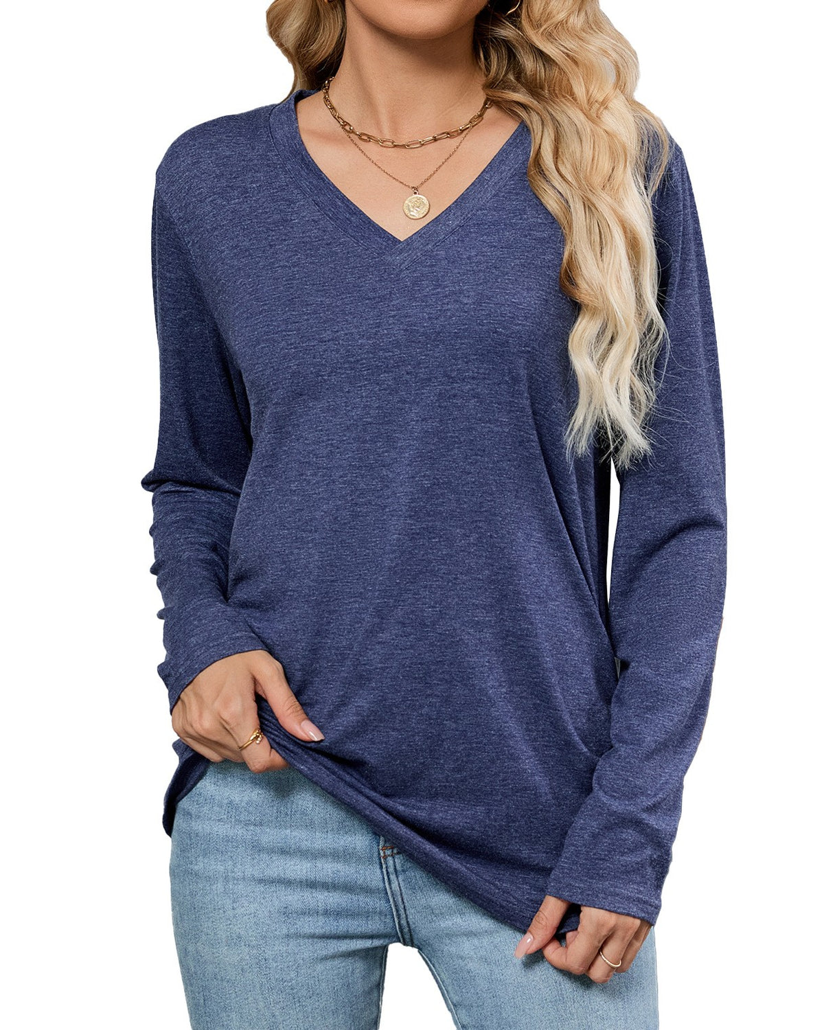 Relaxed V Neck Long Sleeve Tee - C3