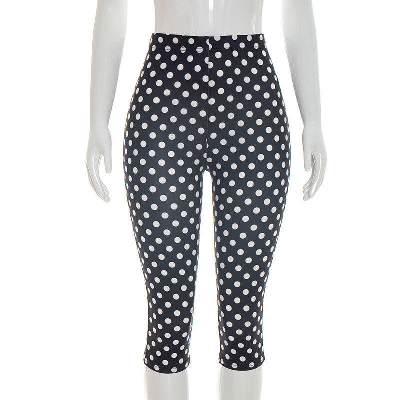 Cropped Stretch Pants In Retro Polka Dot - Black - 1