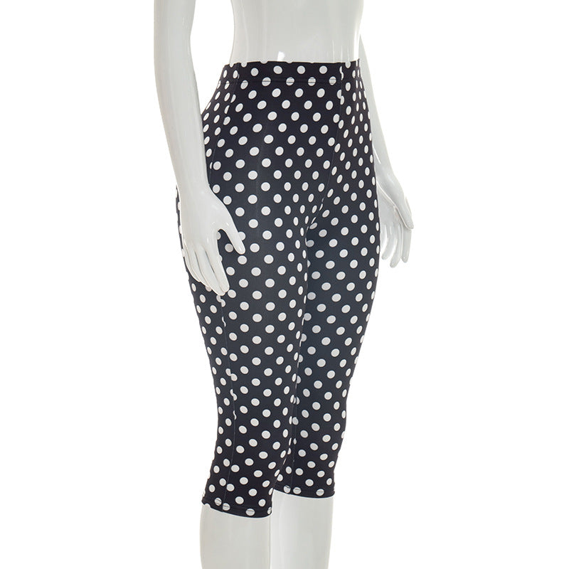 Cropped Stretch Pants In Retro Polka Dot - Black - 3