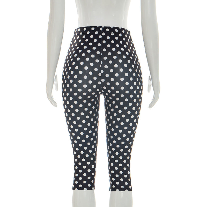Cropped Stretch Pants In Retro Polka Dot - Black - 4