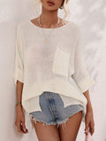 Oversized Patch Pocket Lightweight Knit Sweater - White