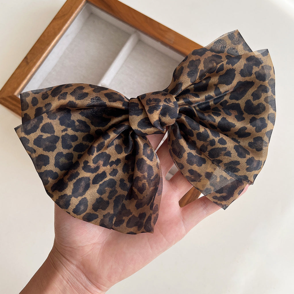 Leopard Chiffon Oversized Bow Barrette - Leopard - 1