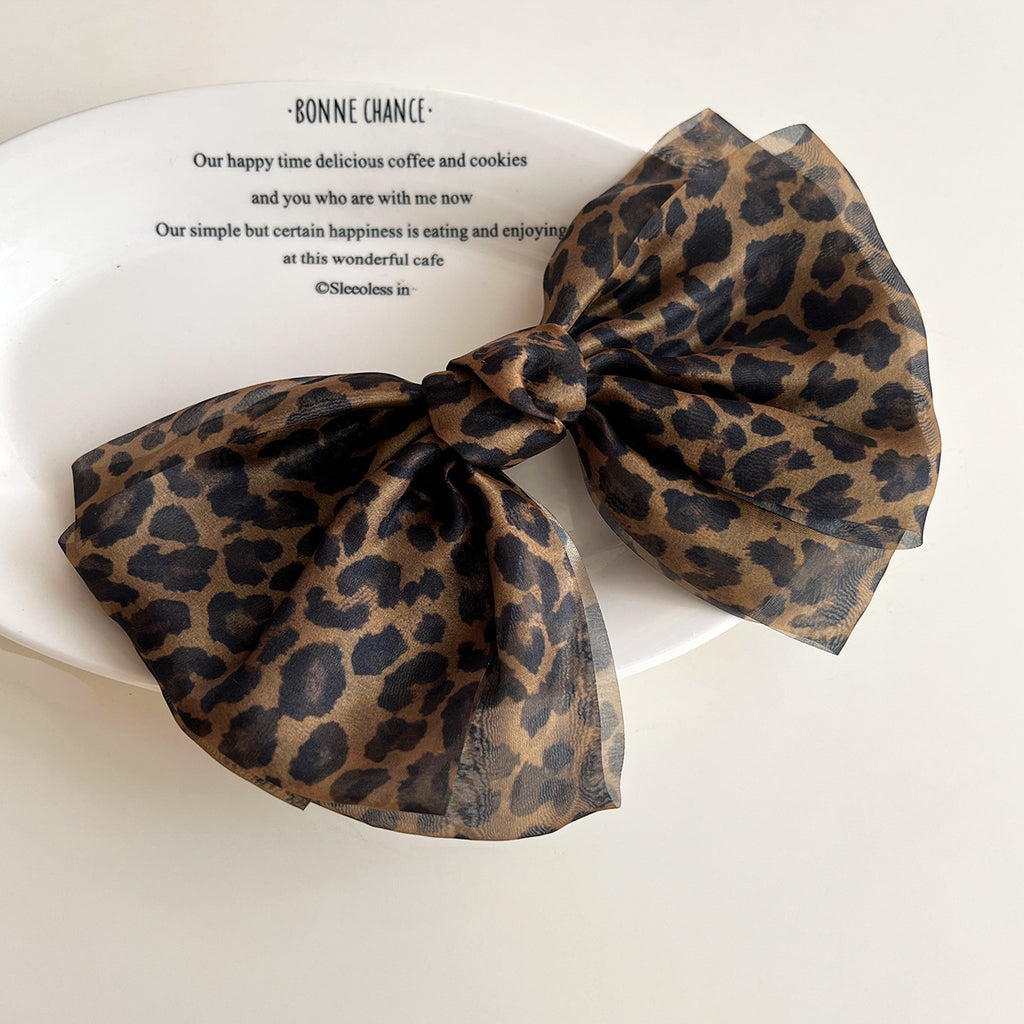 Leopard Chiffon Oversized Bow Barrette - Leopard - 3