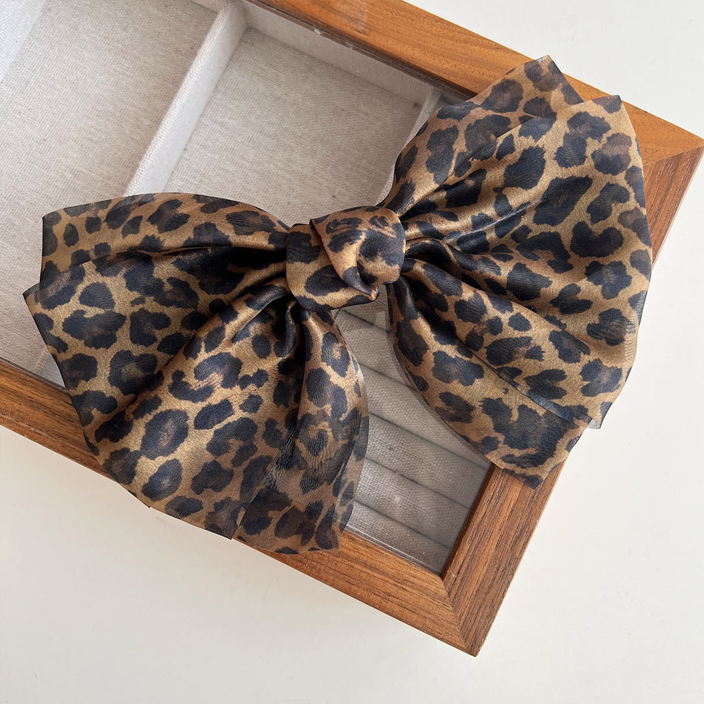Leopard Chiffon Oversized Bow Barrette - Leopard - 4