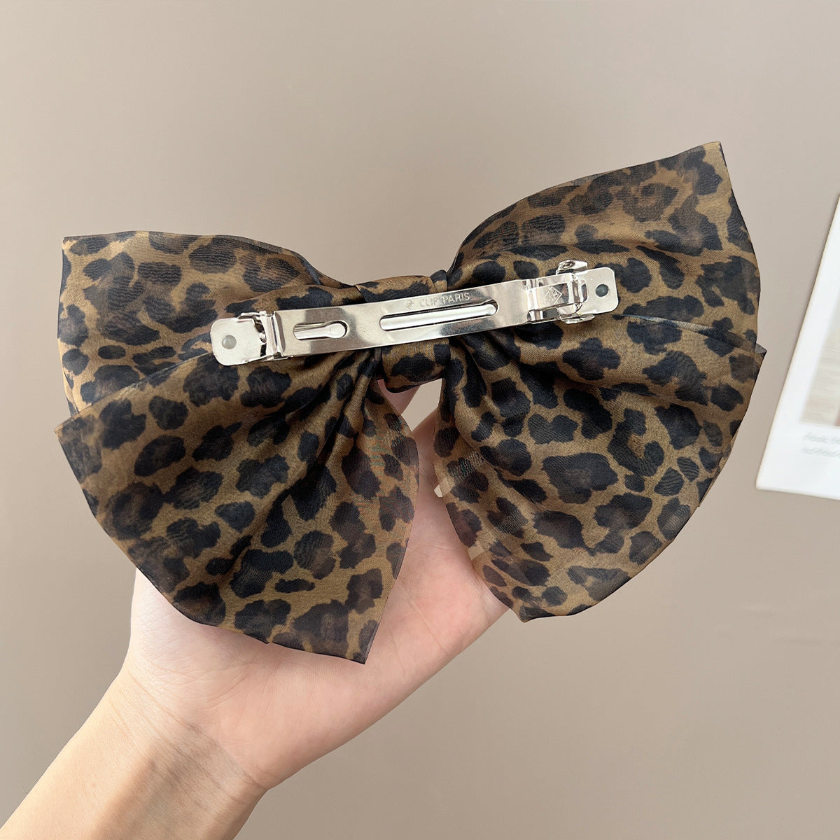 Leopard Chiffon Oversized Bow Barrette - Leopard - 5