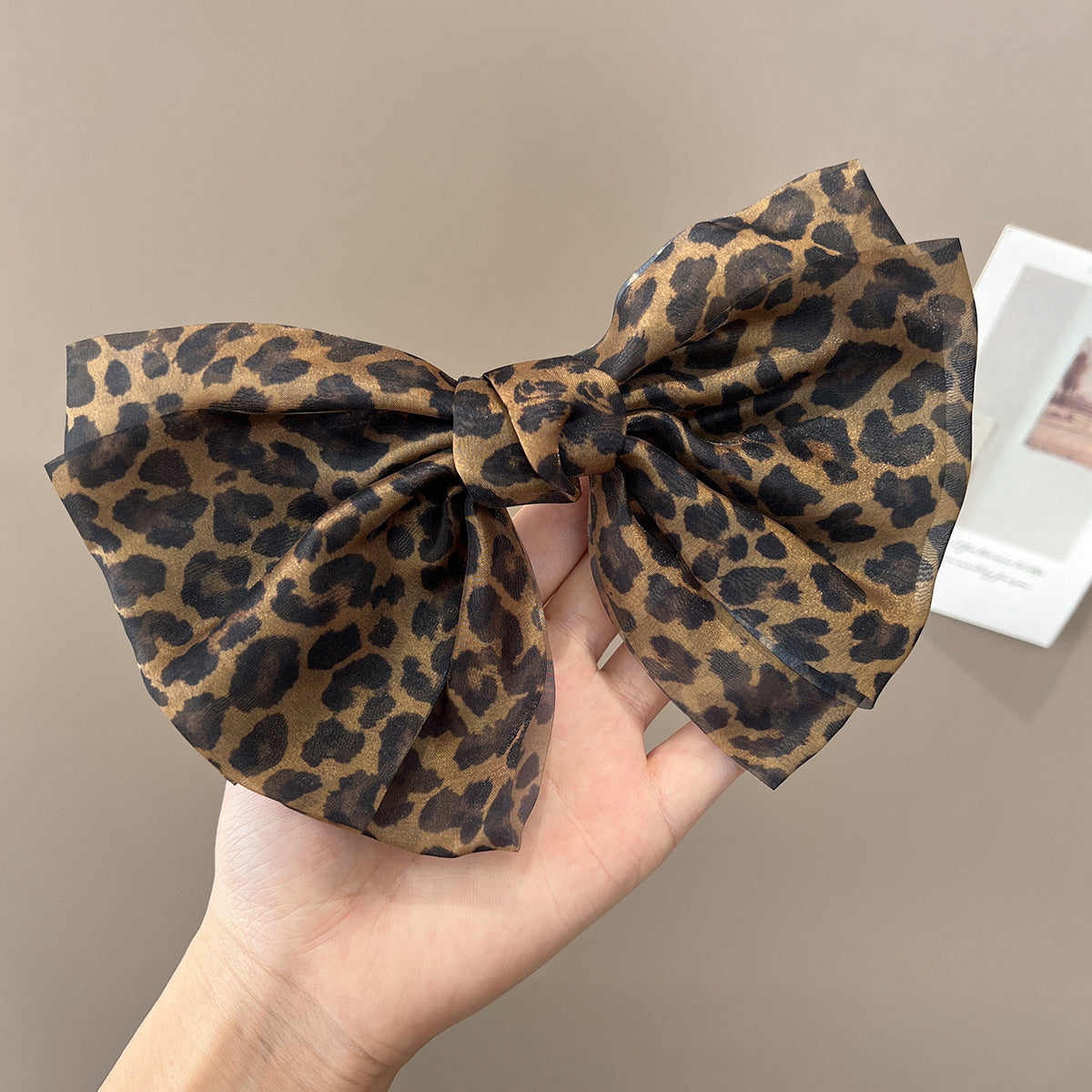 Leopard Chiffon Oversized Bow Barrette - Leopard - 6