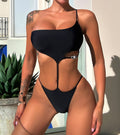 One Shoulder Cut Out One Piece Swimsuit - Black