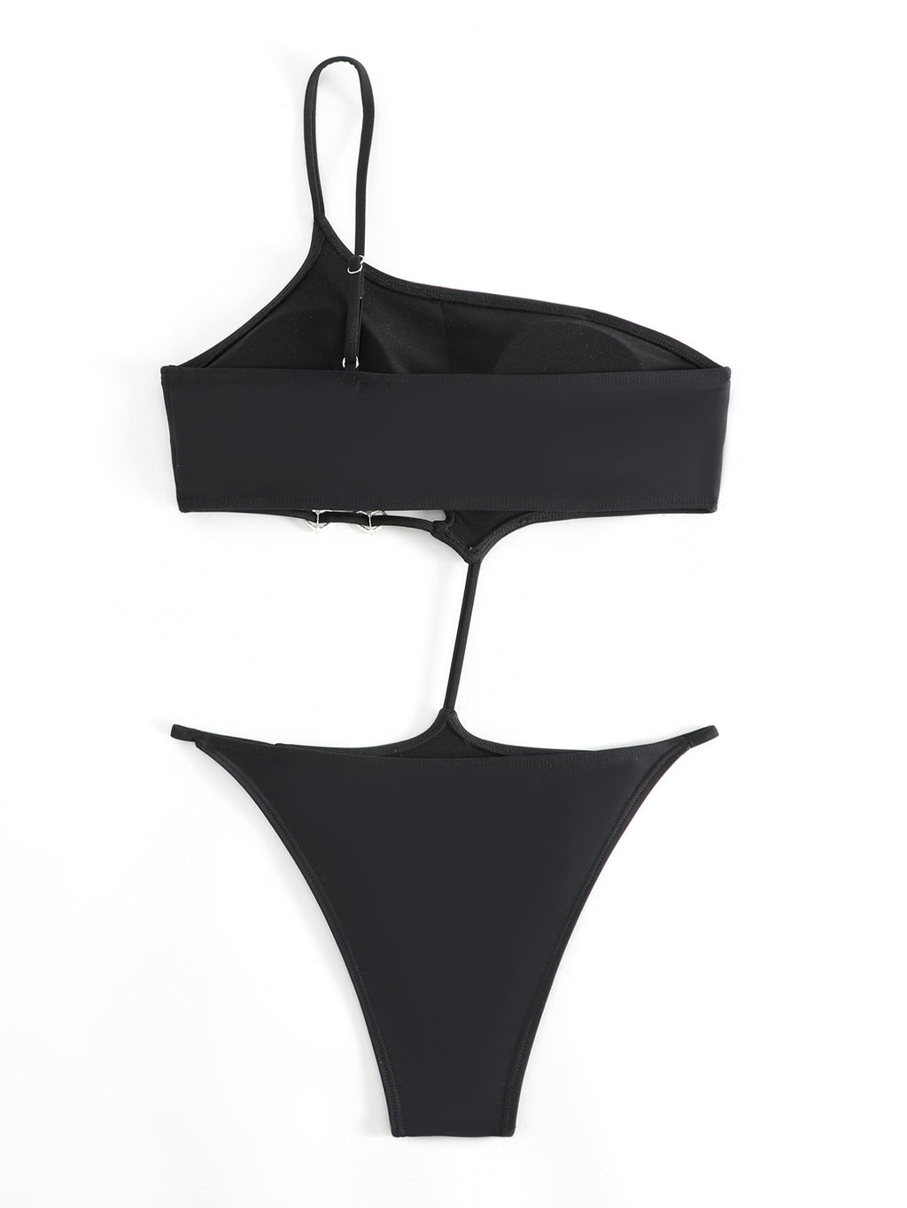 One Shoulder Cut Out One Piece Swimsuit - Black - 4