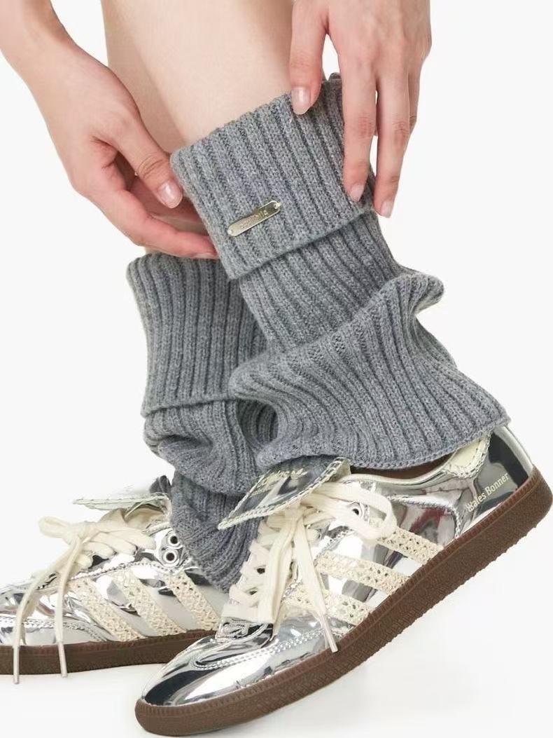 Ribbed Knit Slouch Leg Warmers - Grey