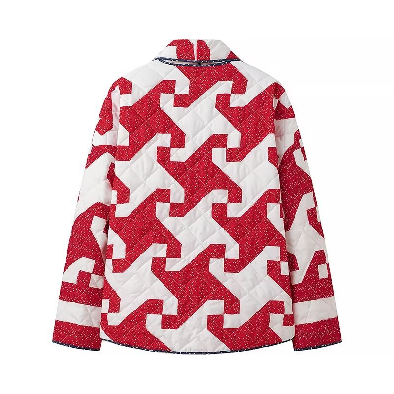 Pinwheel Patchwork Print Quilted Jacket - Red - 2