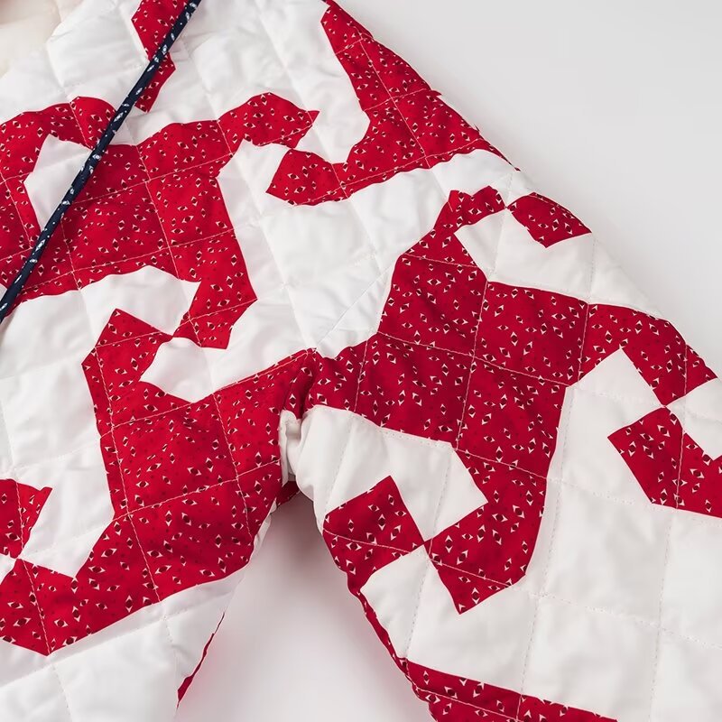 Pinwheel Patchwork Print Quilted Jacket - Red - 4