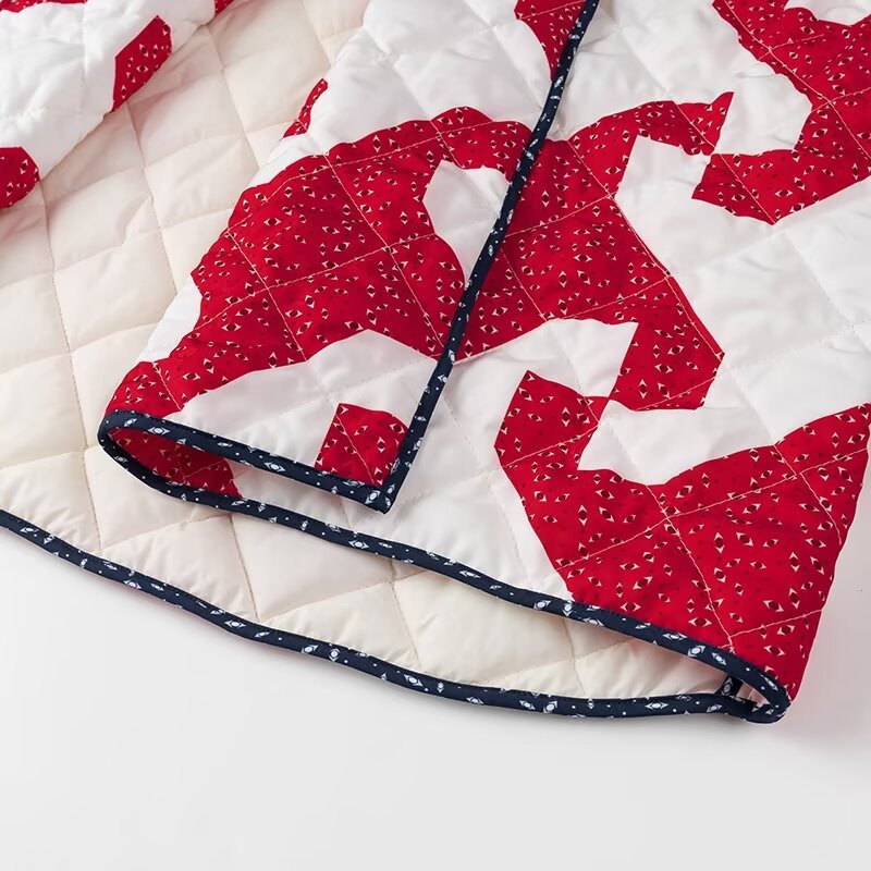 Pinwheel Patchwork Print Quilted Jacket - Red - 5