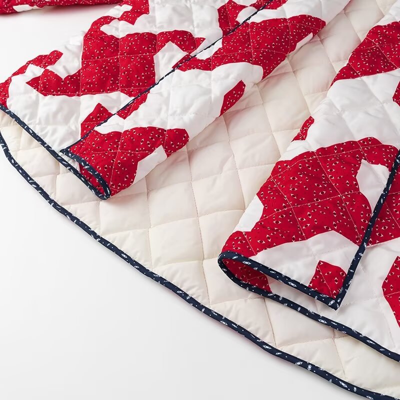 Pinwheel Patchwork Print Quilted Jacket - Red - 6