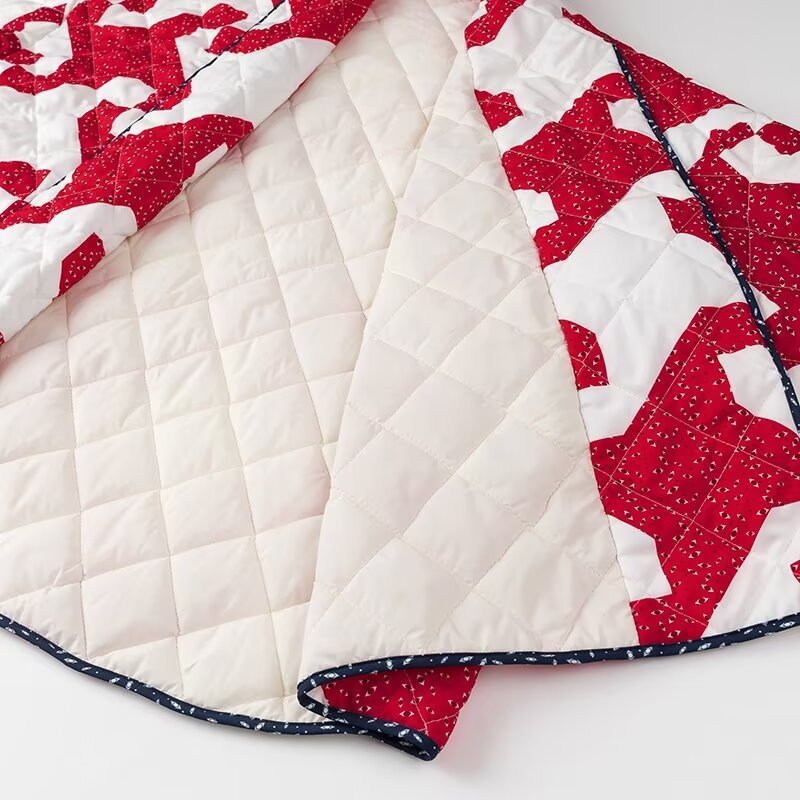 Pinwheel Patchwork Print Quilted Jacket - Red - 7