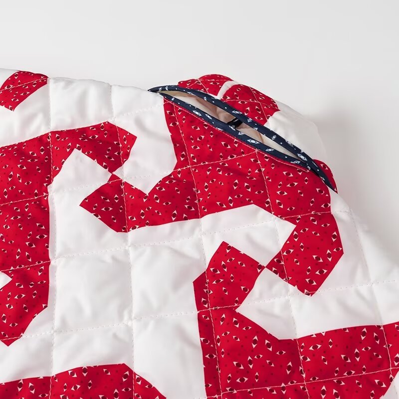 Pinwheel Patchwork Print Quilted Jacket - Red - 9