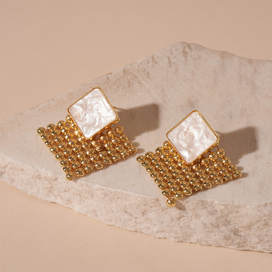 Woven Mesh Square Stud Earrings - White