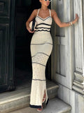 Contrast Stripe Knit Maxi Slip Dress - White