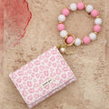 Heart Leopard Mini Wallet with Beaded Wristlet Keyring - Pink