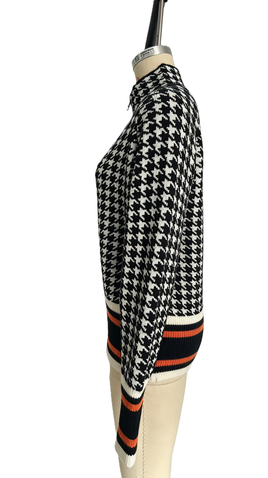 Cropped Houndstooth Bomber Style Knit Cardigan - Black - 3