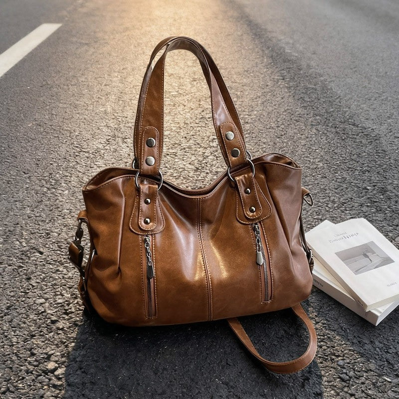 Slouchy Faux Leather Shoulder Tote Bag