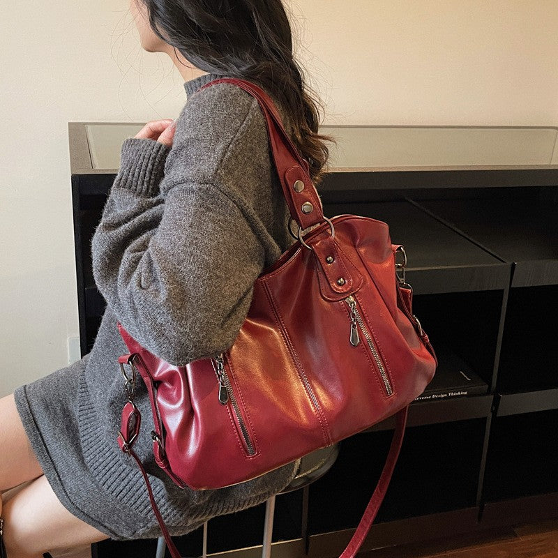 Slouchy Faux Leather Shoulder Tote Bag