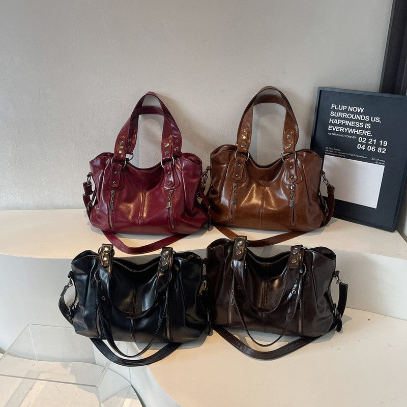 Slouchy Faux Leather Shoulder Tote Bag