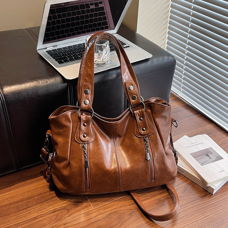 Slouchy Faux Leather Shoulder Tote Bag