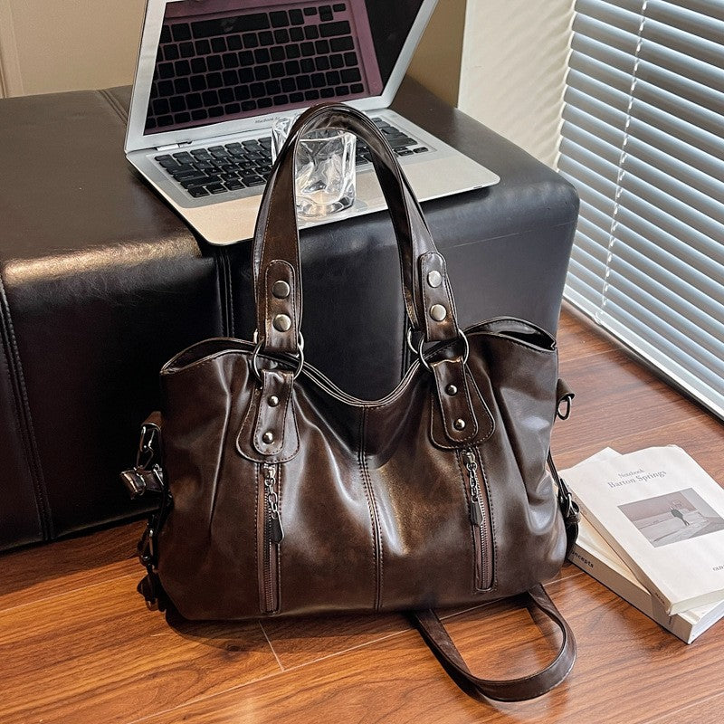 Slouchy Faux Leather Shoulder Tote Bag