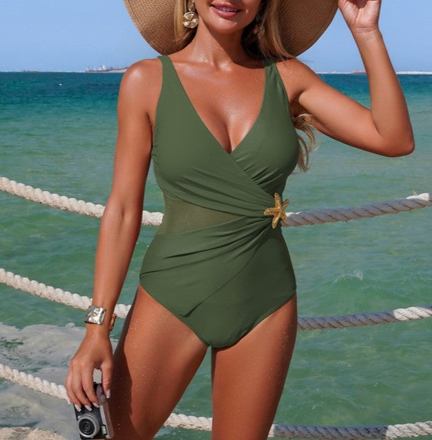 Starfish Wrap One Piece Swimsuit - Green