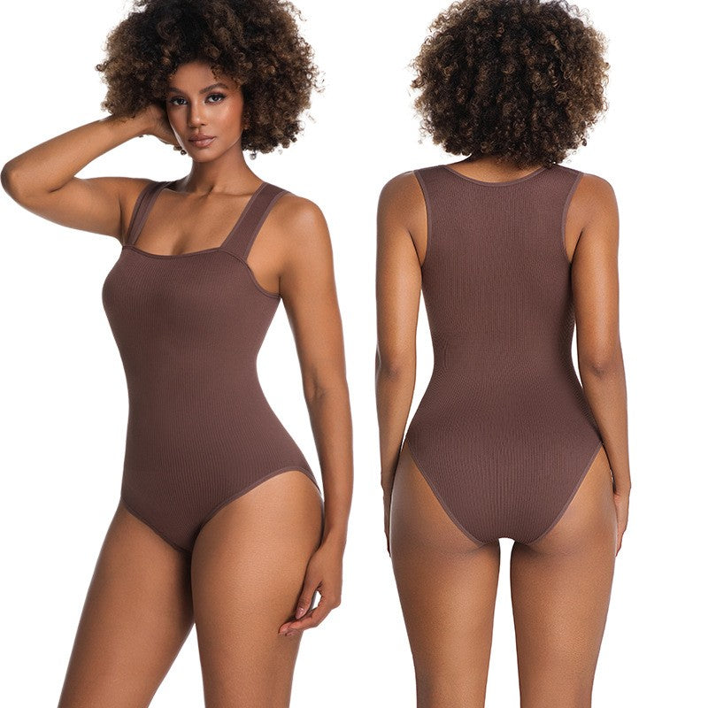 Ribbed Square Neck Tummy Control Sculpting Bodysuit