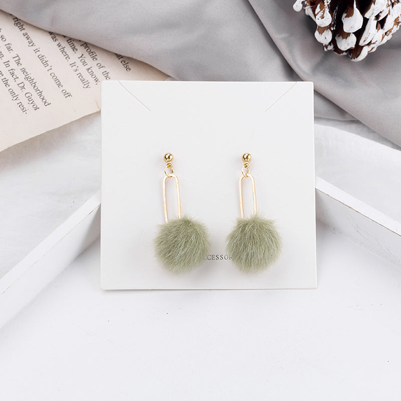 Oval Link Chain Pom Drop Earrings - Green