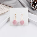 Oval Link Chain Pom Drop Earrings - Pink