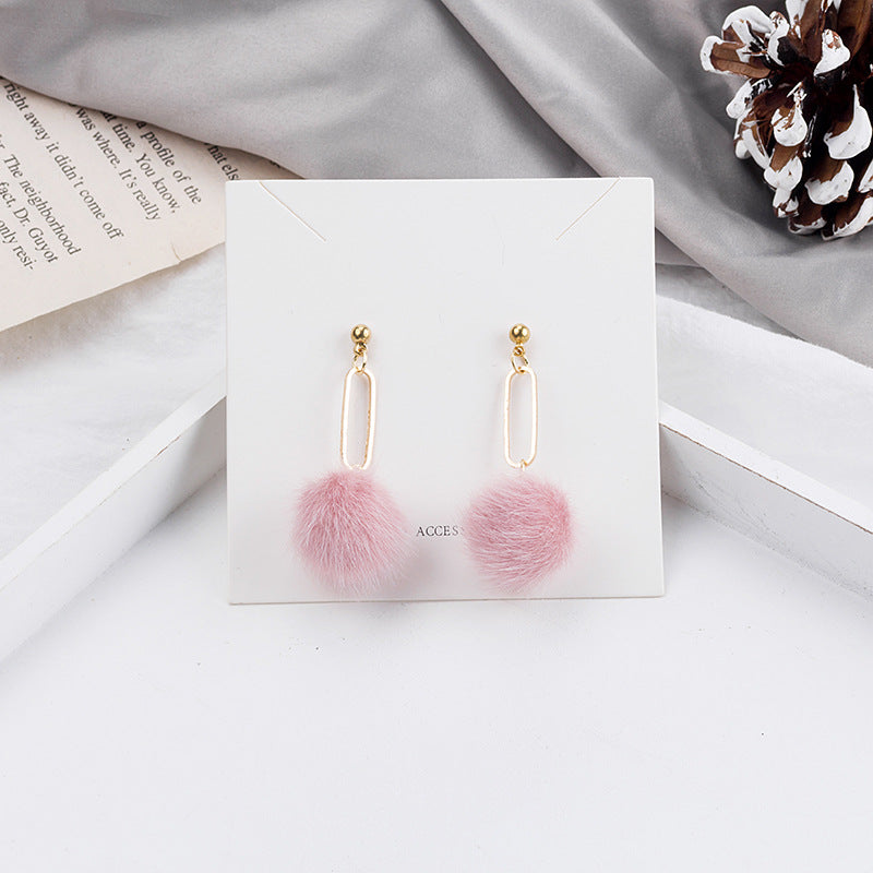 Oval Link Chain Pom Drop Earrings - Pink