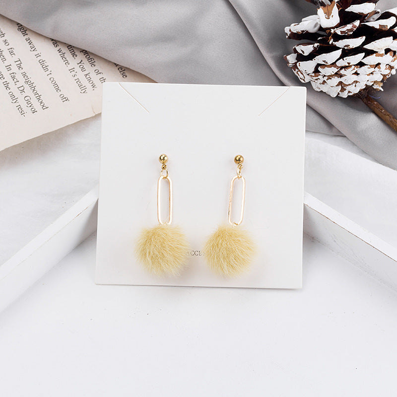 Oval Link Chain Pom Drop Earrings - Yellow
