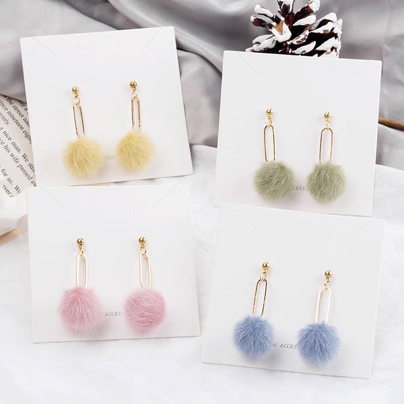 Oval Link Chain Pom Drop Earrings