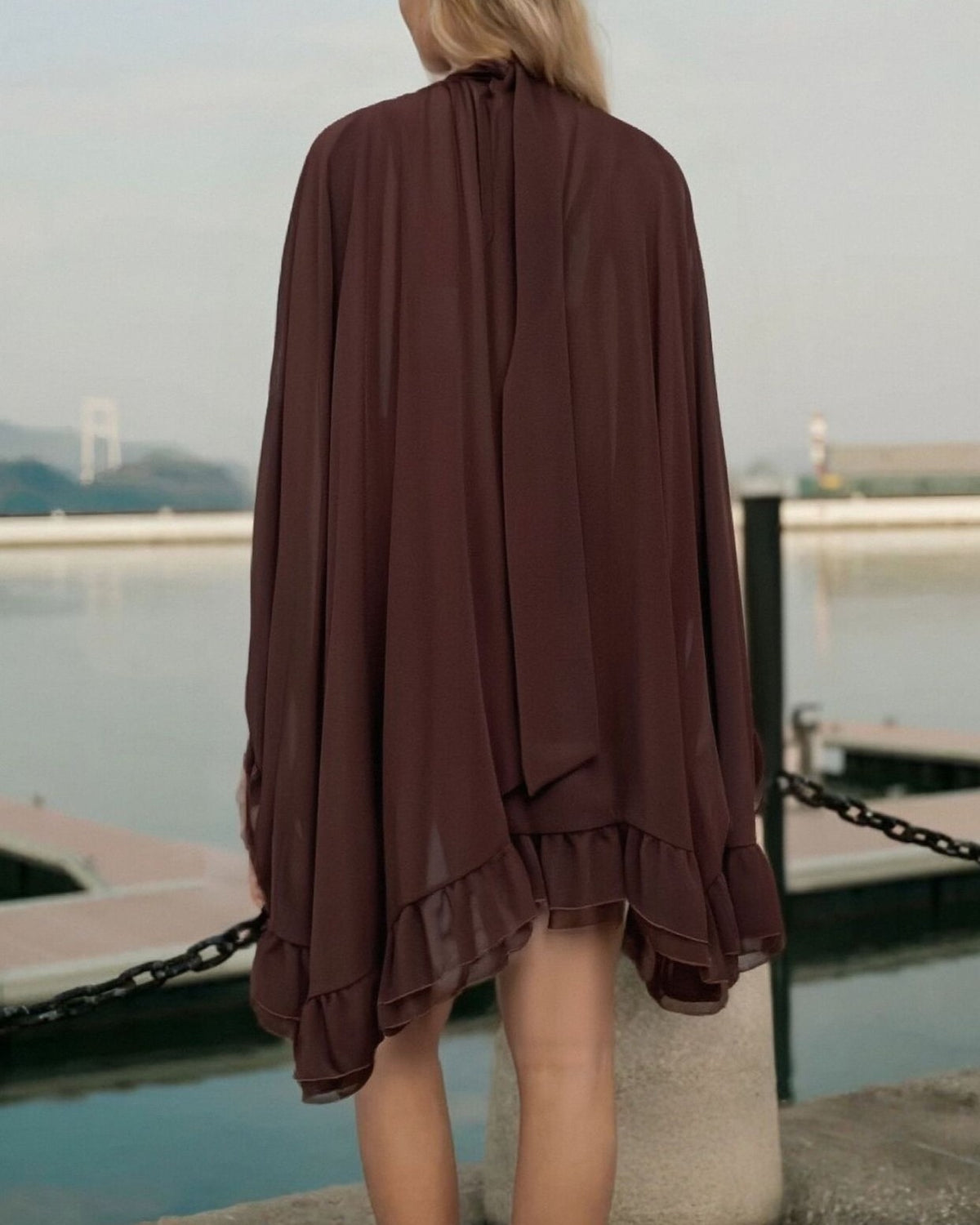 Tiered Ruffle Mini Dress With Bell Sleeves - C9 - 1